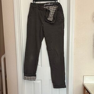 Eddie Bauer Women's Gray Stretch Flannel-lined Boyfriend Chinos Size 10 Tall.
